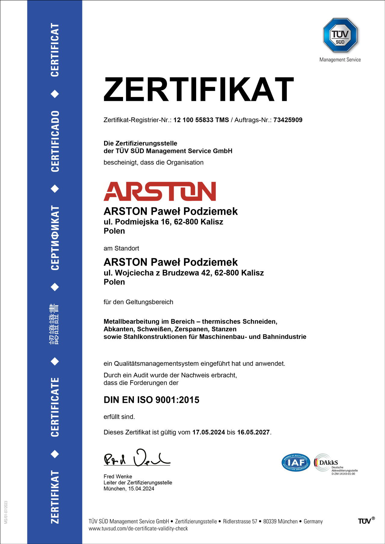 Arston - gięcie, cięcie, wykrawanie, spawanie 