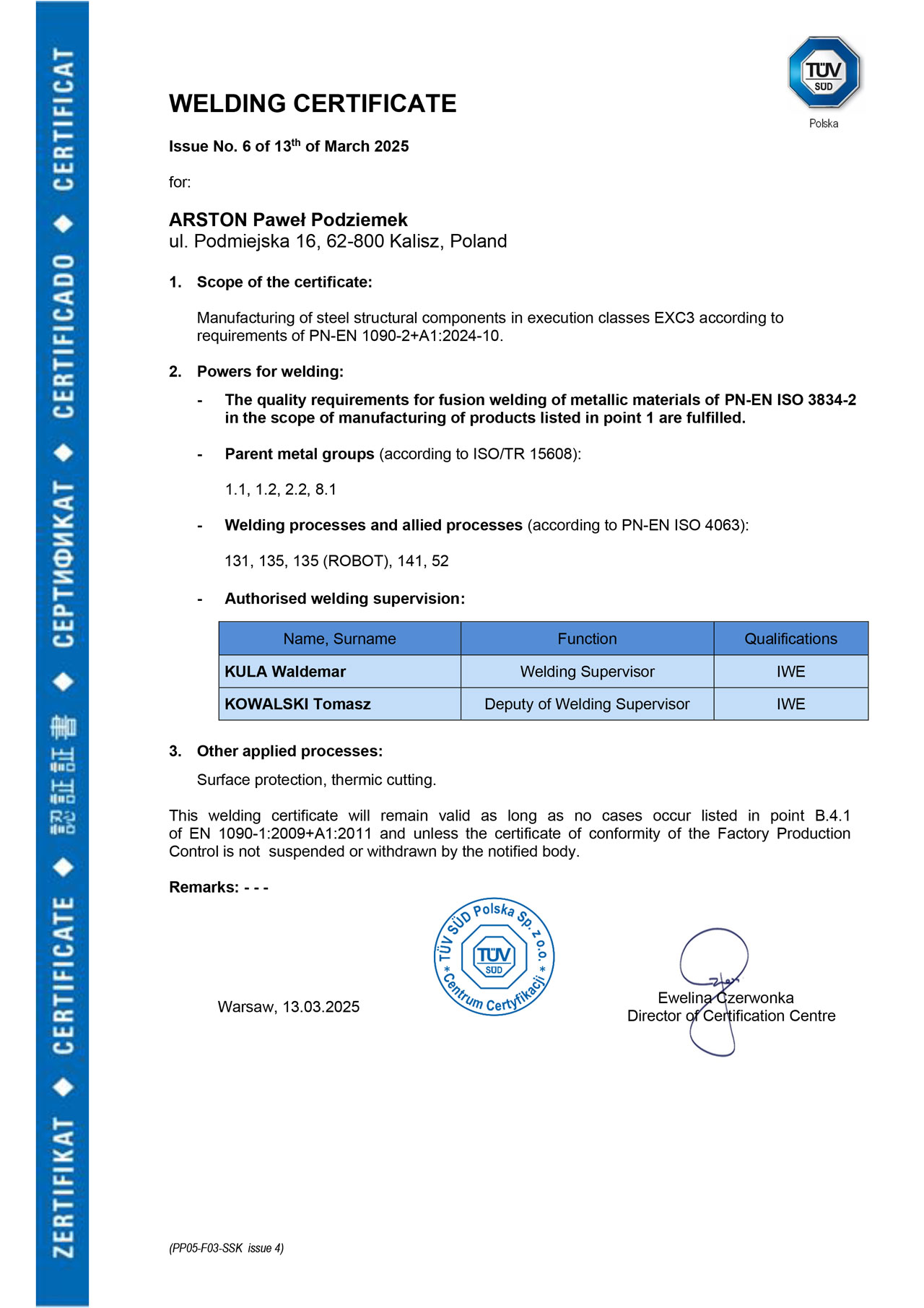 Arston - gięcie, cięcie, wykrawanie, spawanie 